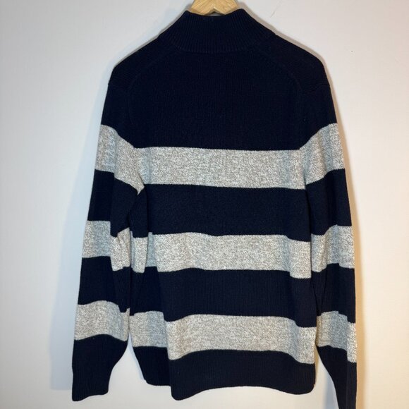 Brooks Brothers Navy Textured Striped Fine Wool Half-Zip Sweater Size L - Picture 2 of 6